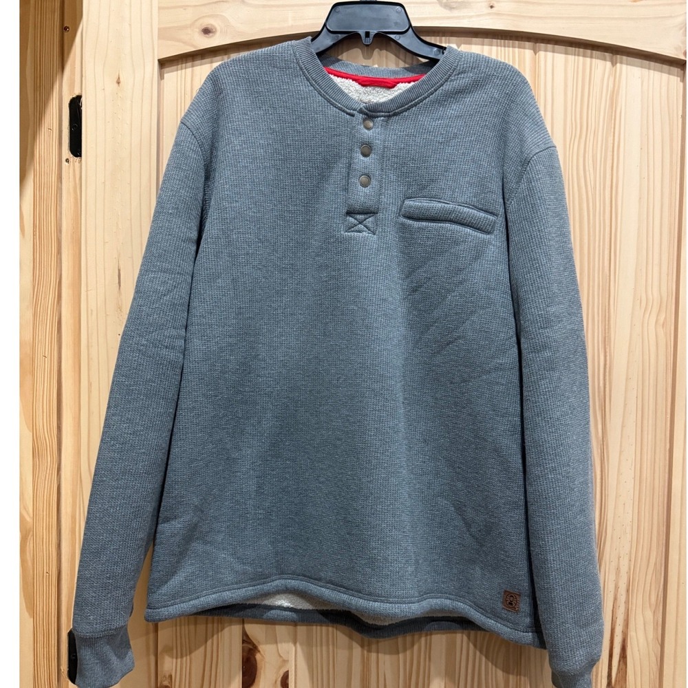 Coleman Mens XL Gray Waffle Knit Sherpa Lined Henley Sweatshirt Pullover